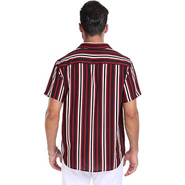Men's Short Sleeve Button-Down Striped Shirts Casual Stylish Summer Beach Shirts