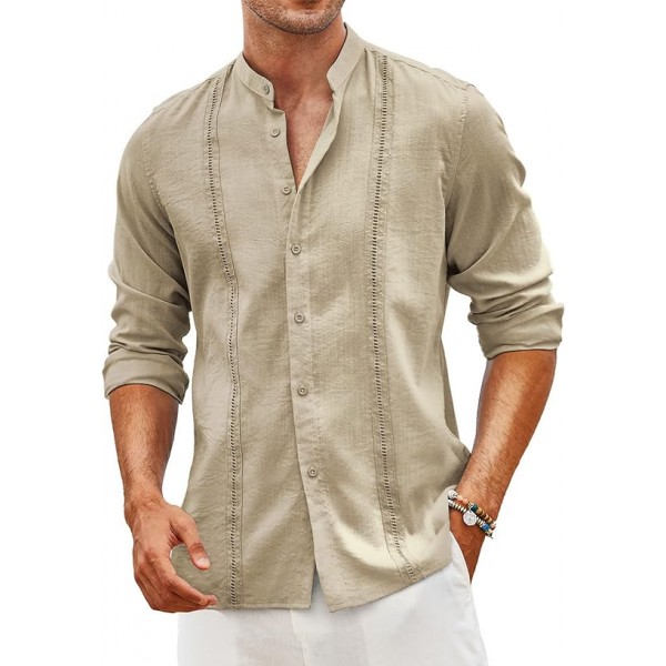 Men's Cuban Guayabera Shirts Casual Long Sleeve Bu...