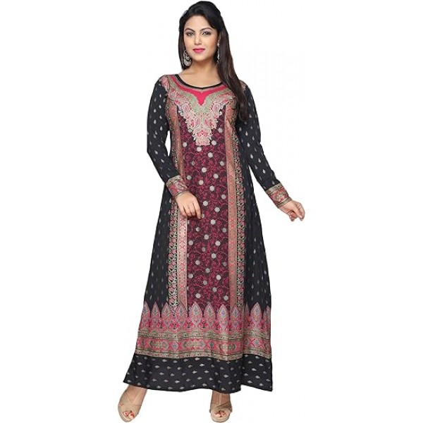 Printed Women's Long Sleeve Kaftans Abayas Maxi Dr...
