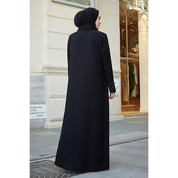 Women's Abaya Lace Applique Long Sleeve Floor Length Zipper Floor Length Turkey Islamic Fashion