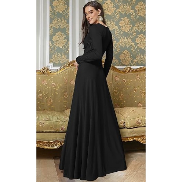Womens Long Sleeve Flowy Empire Waist Fall Winter Party Gown