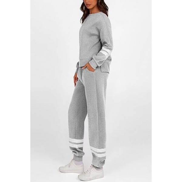 Women's 2 Piece Outfit Tracksuit Striped Long Sleeve Pullover Sweatshirt Long Sweatpants Sweatsuit Sets